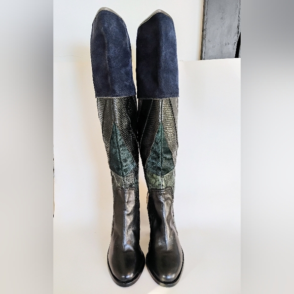 Aldo Rare Patchwork Suede/Leather Knee Boots. - Picture 3 of 8